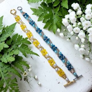 2 Handcrafted Floral Beaded Bracelets